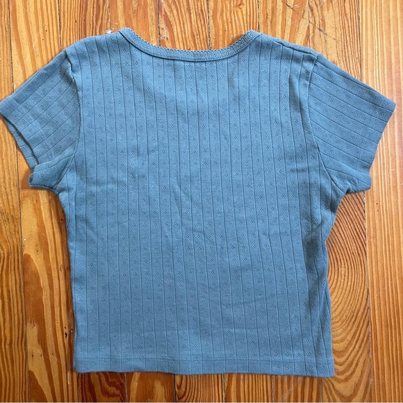 Brandy Melville Ashlyn Pointelle Eyelet Tee Sage Green - Picture 2 of 3